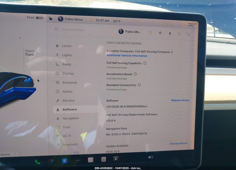 2019 TESLA MODEL 3 LONG RANGE/PERFORMANCE VIN: 5YJ3E1EB7KF365598