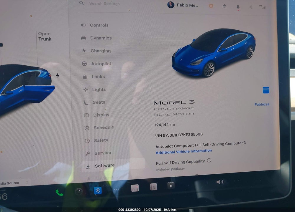 2019 TESLA MODEL 3 LONG RANGE/PERFORMANCE VIN: 5YJ3E1EB7KF365598