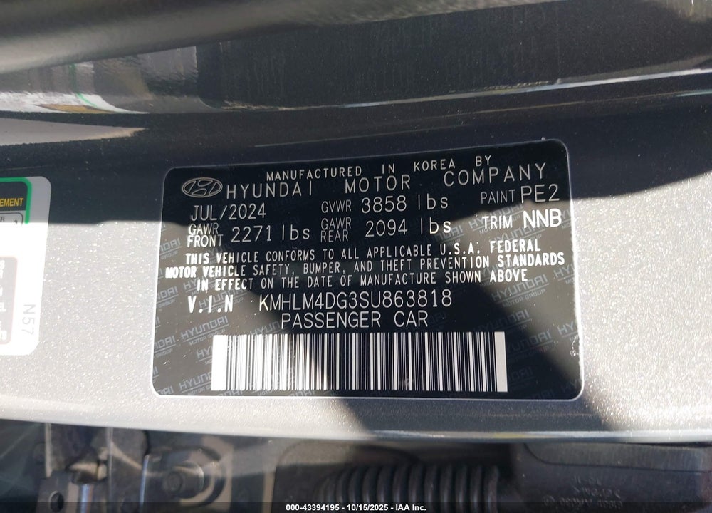 2025 HYUNDAI ELANTRA SEL SPORT VIN: KMHLM4DG3SU863818