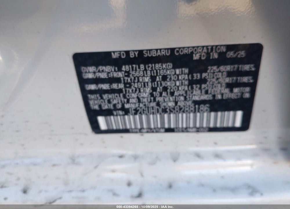 2025 SUBARU CROSSTREK PREMIUM VIN: JF2GUHDC3S8288186