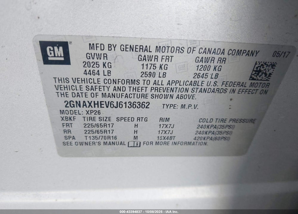 2018 CHEVROLET EQUINOX LS VIN: 2GNAXHEV6J6136362
