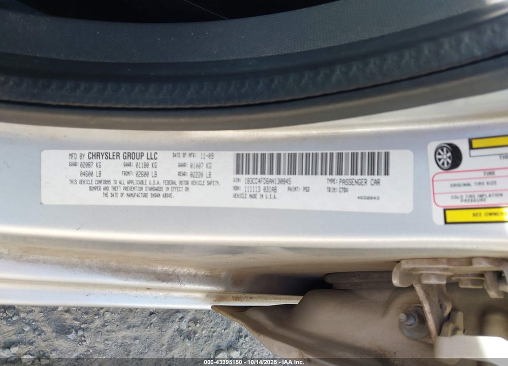 2010 DODGE AVENGER VIN: 1B3CC4FD6AN130845