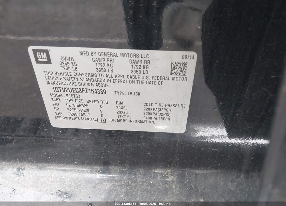 2015 GMC SIERRA 1500 SLE VIN: 1GTV2UEC3FZ164339