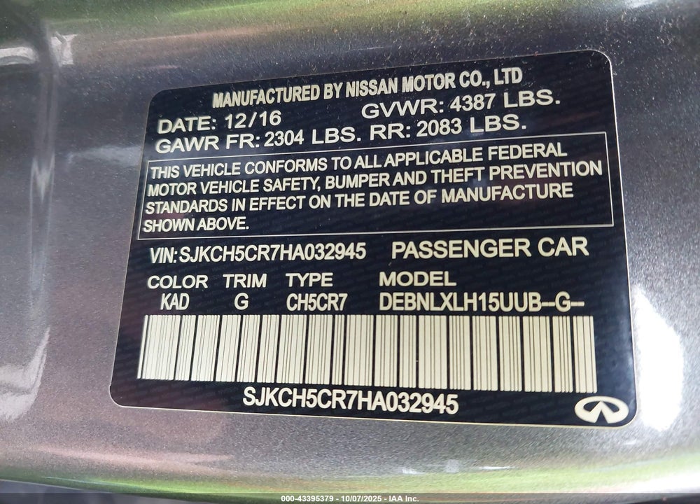 2017 INFINITI QX30 LUXURY VIN: SJKCH5CR7HA032945