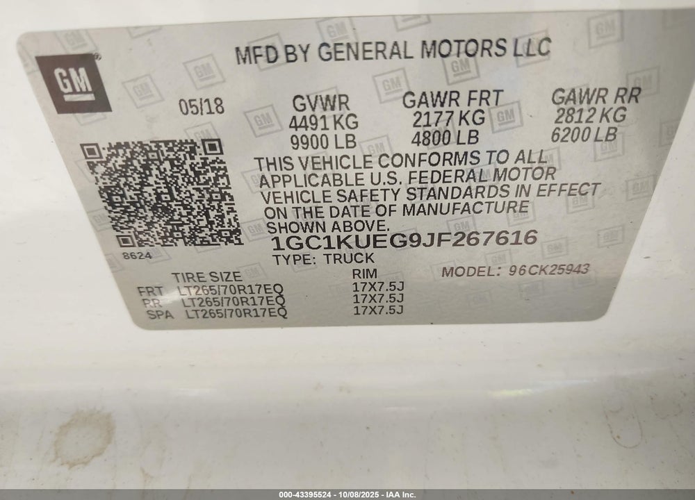 2018 CHEVROLET SILVERADO 2500HD WT VIN: 1GC1KUEG9JF267616