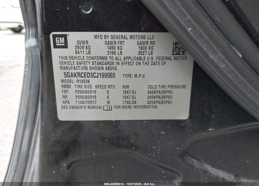 2012 BUICK ENCLAVE VIN: 5GAKRCED3CJ199069