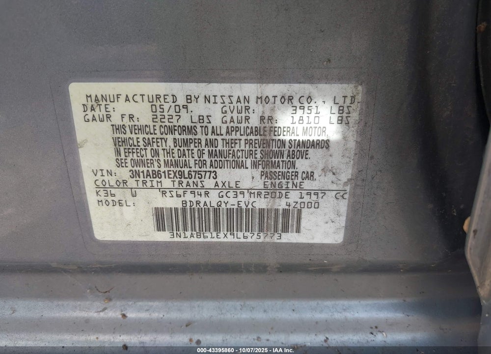 2009 NISSAN SENTRA 2.0 VIN: 3N1AB61EX9L675773