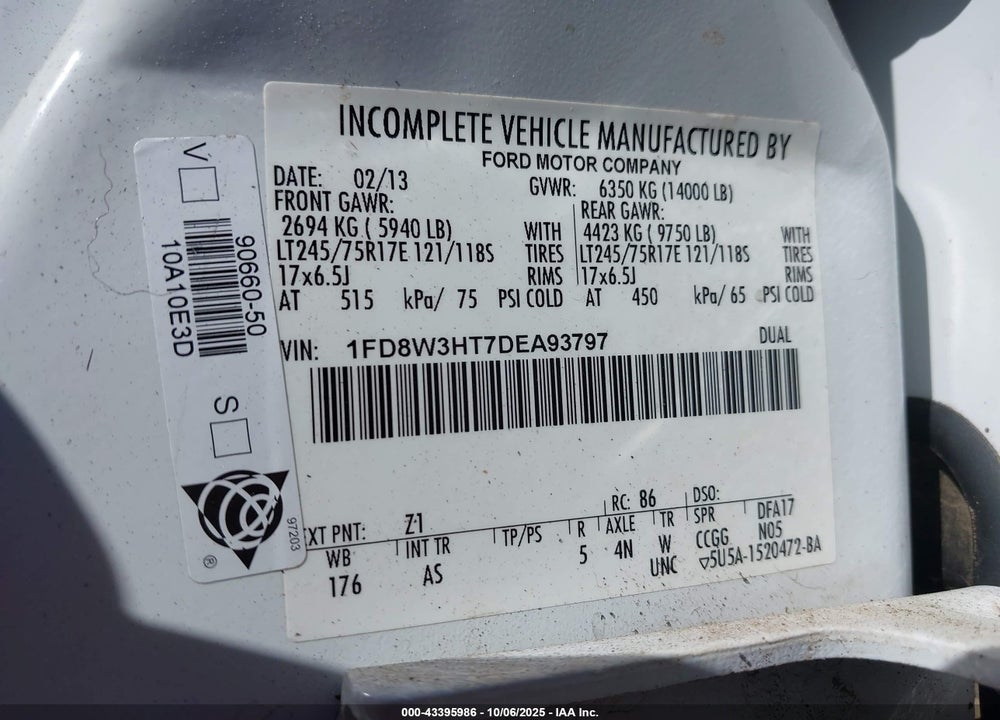 2013 FORD F-350 CHASSIS XL VIN: 1FD8W3HT7DEA93797