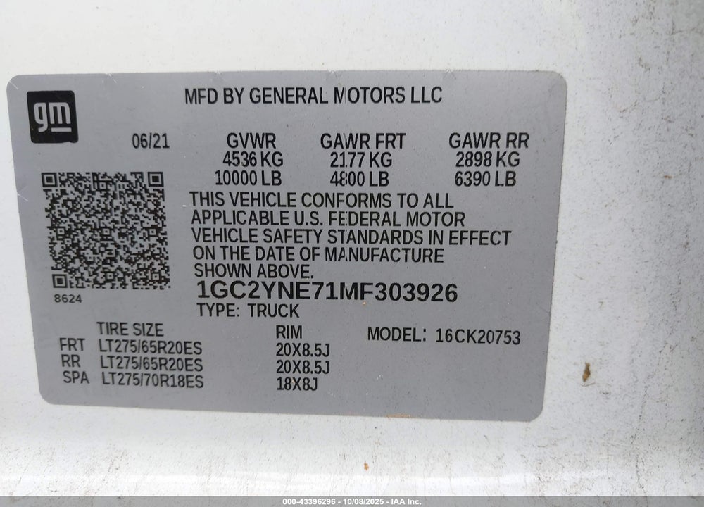 2021 CHEVROLET SILVERADO 2500HD 4WD STANDARD BED LT VIN: 1GC2YNE71MF303926