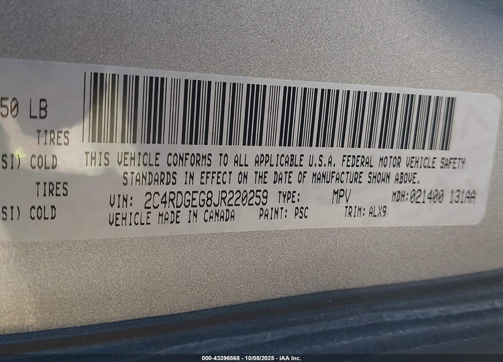 2018 DODGE GRAND CARAVAN GT VIN: 2C4RDGEG8JR220259