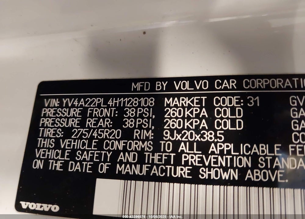 2017 VOLVO XC90 VIN: YV4A22PL4H1128108