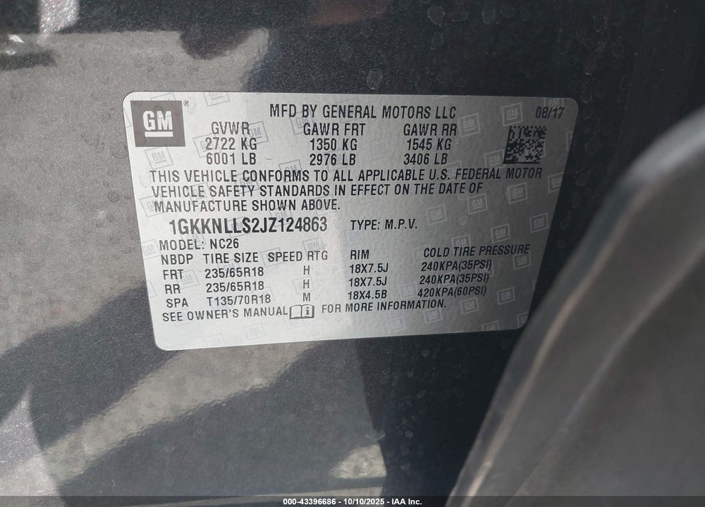 2018 GMC ACADIA VIN: 1GKKNLLS2JZ124863