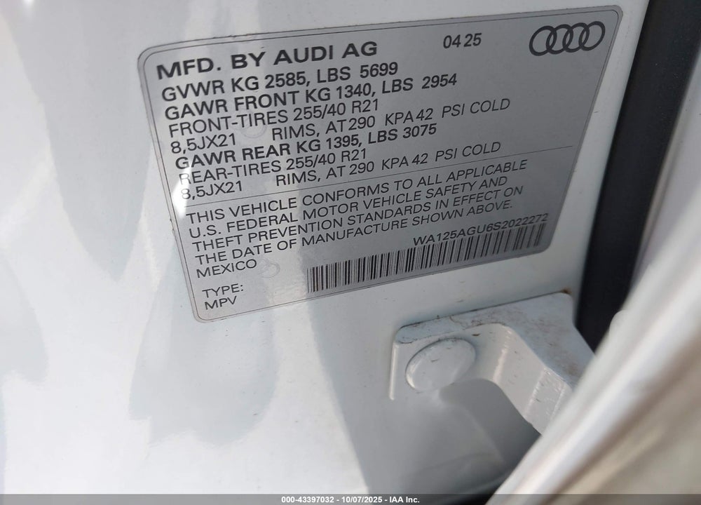 2025 AUDI SQ5 PREMIUM PLUS VIN: WA125AGU6S2022272