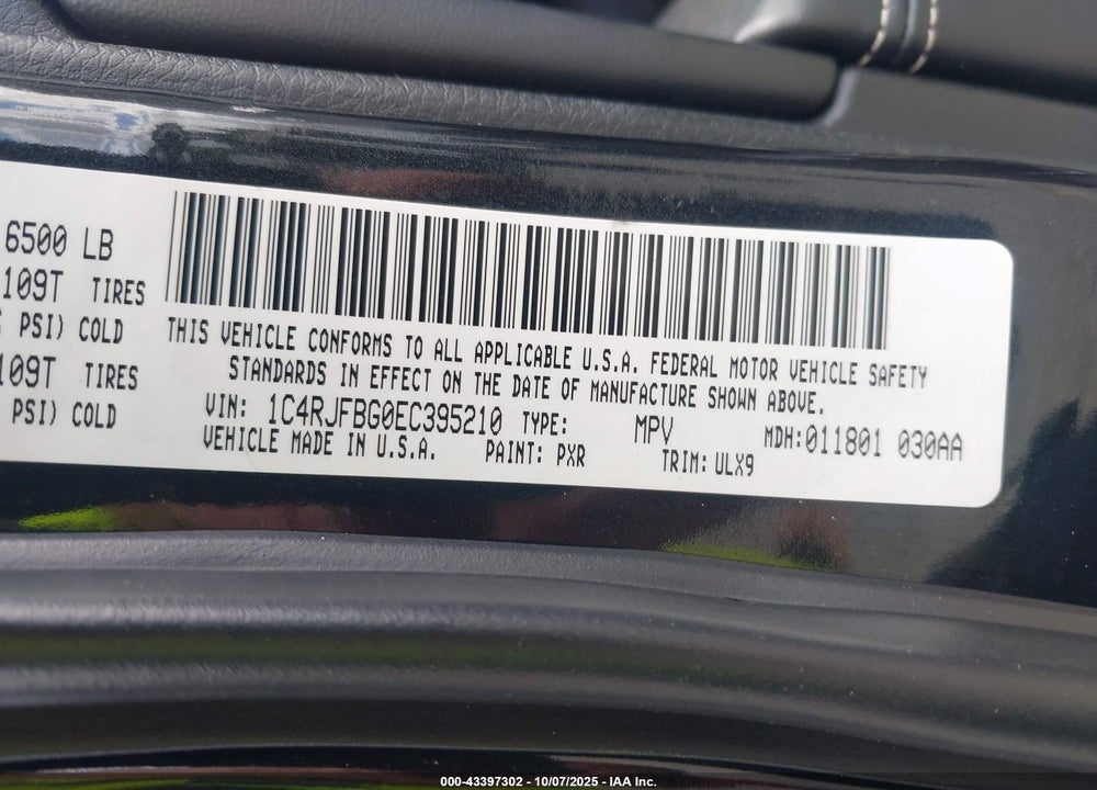 2014 JEEP GRAND CHEROKEE LIMITED VIN: 1C4RJFBG0EC395210