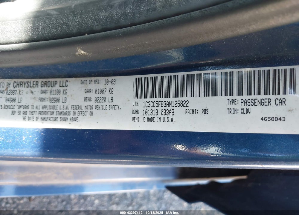 2010 CHRYSLER SEBRING LIMITED VIN: 1C3CC5FB3AN125822