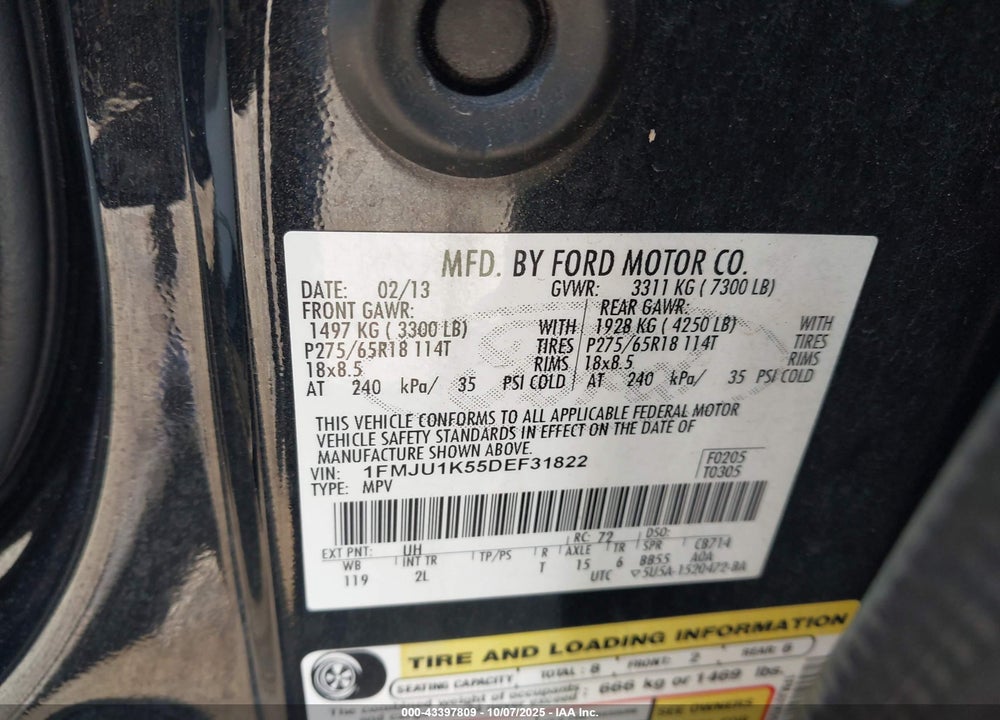2013 FORD EXPEDITION VIN: 1FMJU1K55DEF31822