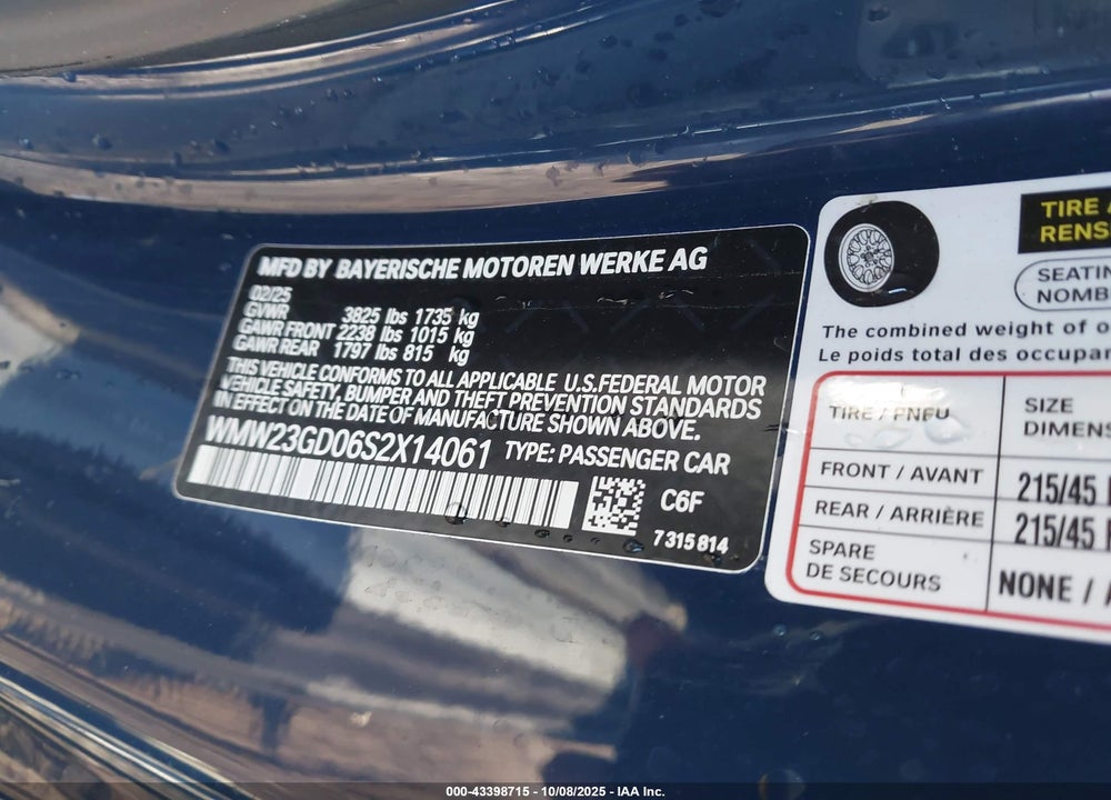 2025 MINI HARDTOP COOPER S VIN: WMW23GD06S2X14061