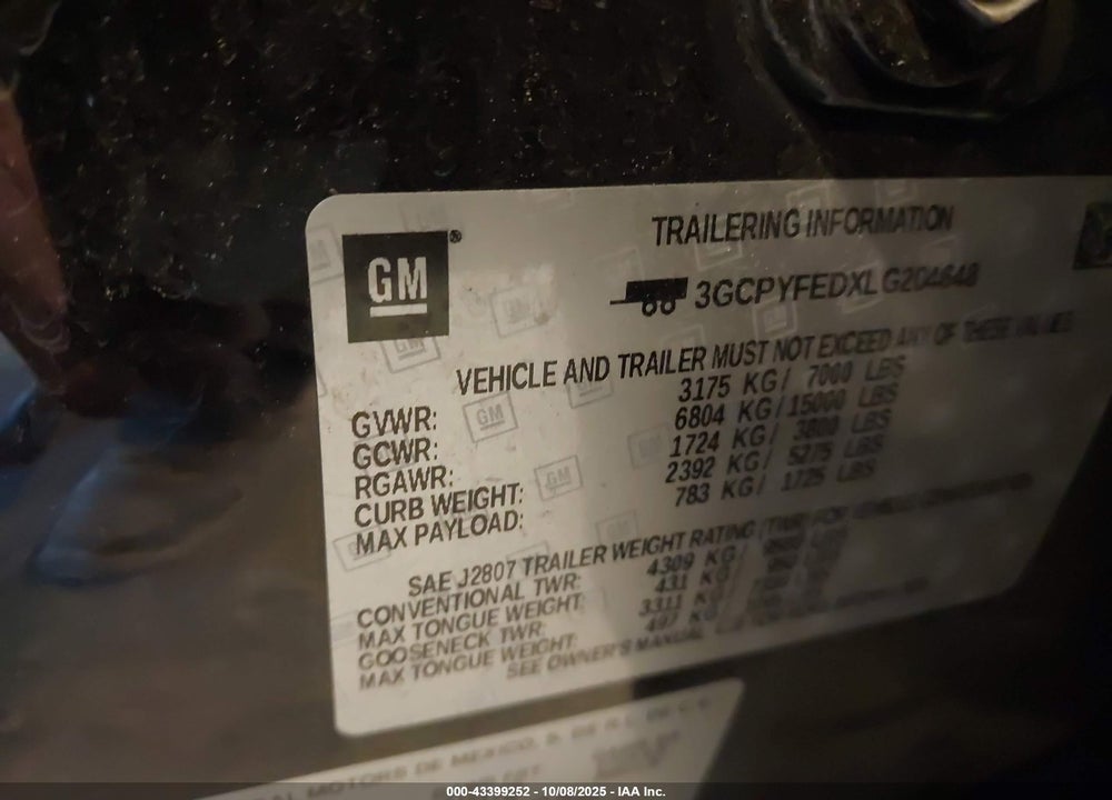 2020 CHEVROLET SILVERADO 1500 VIN: 3GCPYFEDXLG204648