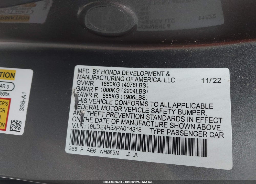 2023 ACURA INTEGRA VIN: 19UDE4H32PA014318