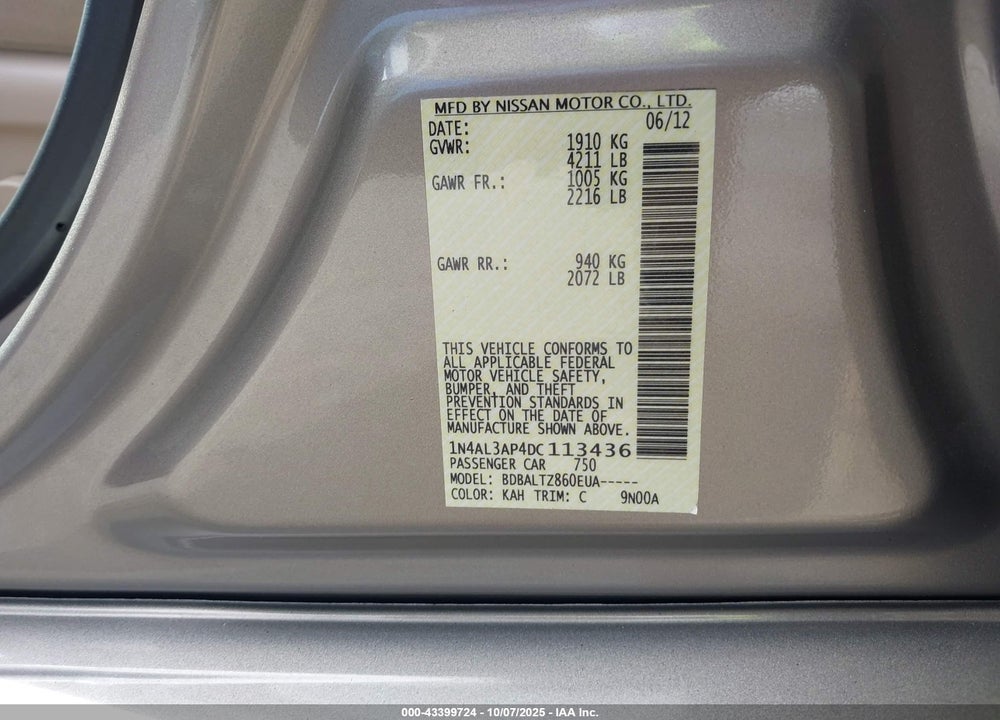 2013 NISSAN ALTIMA 2.5 SV VIN: 1N4AL3AP4DC113436