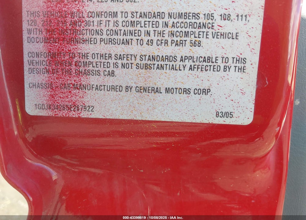 2005 GMC SIERRA 3500 CHASSIS WORK TRUCK VIN: 1GDJK34265E267922