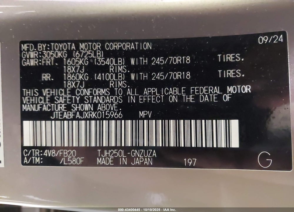 2024 TOYOTA LAND CRUISER VIN: JTEABFAJXRK015966