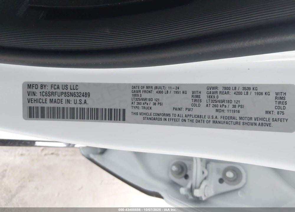 2025 RAM 1500 RHO  4X4 5'7 BOX VIN: 1C6SRFUP8SN632489