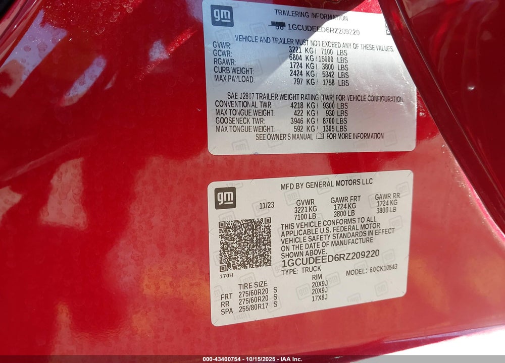 2024 CHEVROLET SILVERADO 1500 VIN: 1GCUDEED6RZ209220
