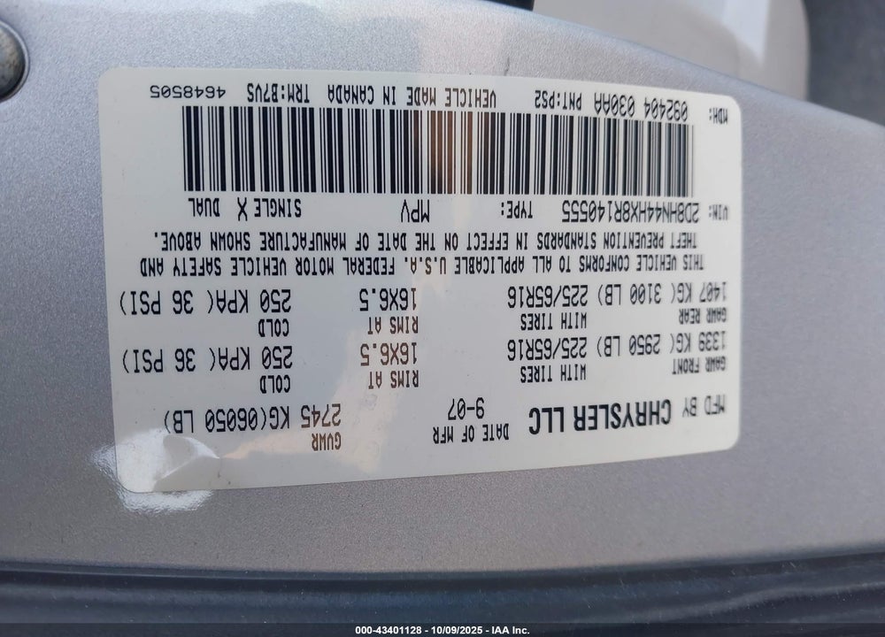 2008 DODGE GRAND CARAVAN SE VIN: 2D8HN44HX8R140555
