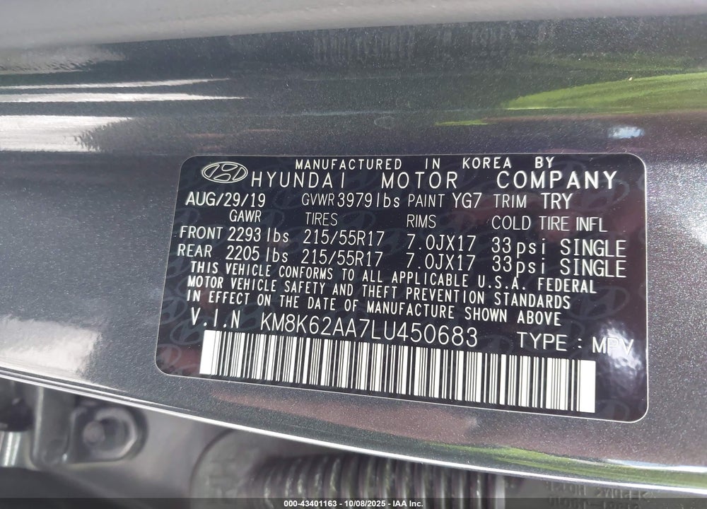 2020 HYUNDAI KONA SEL PLUS VIN: KM8K62AA7LU450683