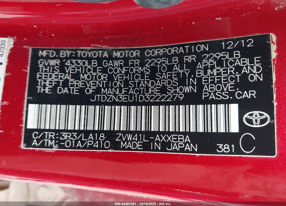 2013 TOYOTA PRIUS V VIN: JTDZN3EU1D3222279