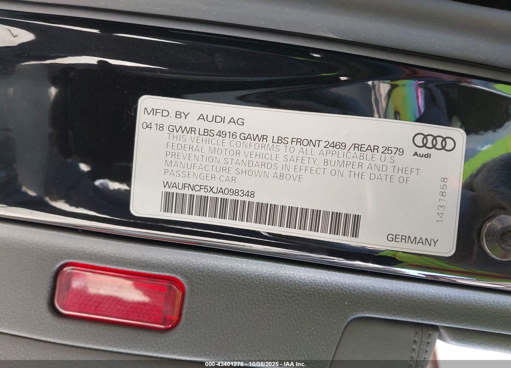 2018 AUDI A5 2.0T PREMIUM VIN: WAUFNCF5XJA098348