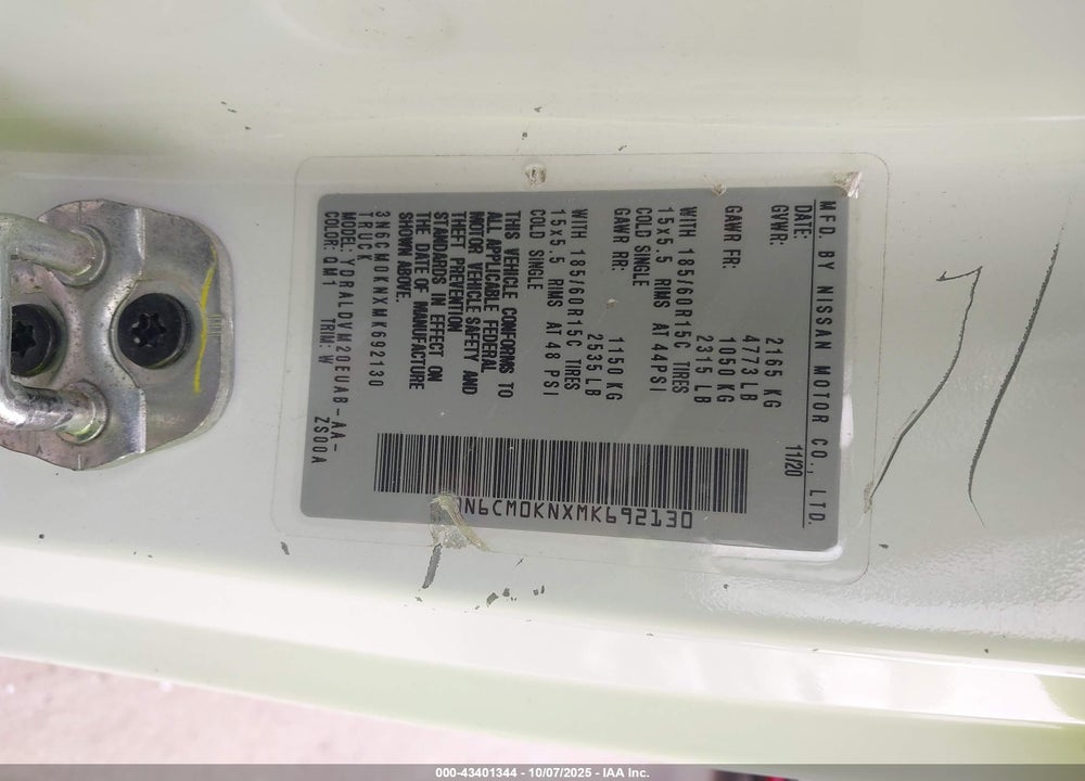 2021 NISSAN NV 200 VIN: 3N6CM0KNXMK692130
