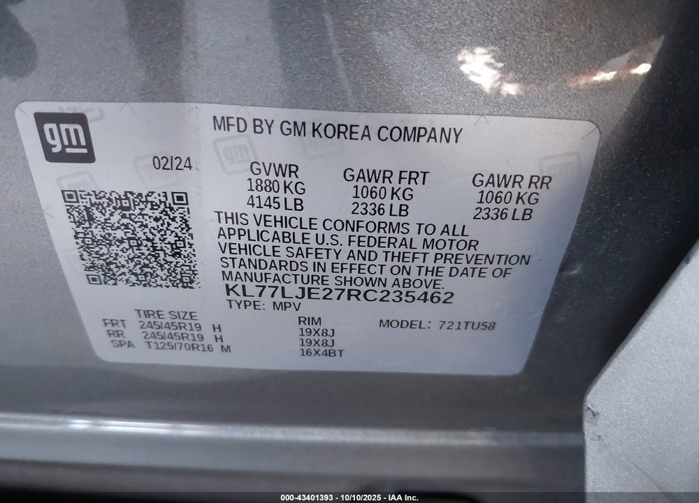2024 CHEVROLET TRAX FWD 2RS VIN: KL77LJE27RC235462