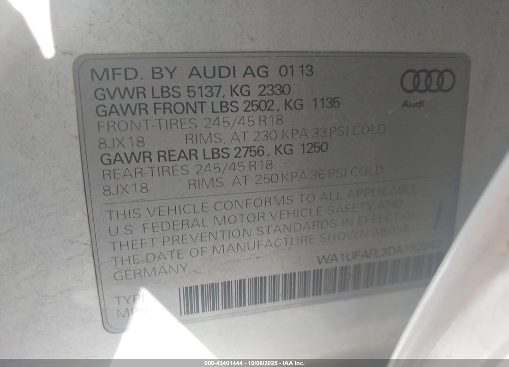 2013 AUDI ALLROAD 2.0T PREMIUM PLUS VIN: WA1UFAFL3DA192242