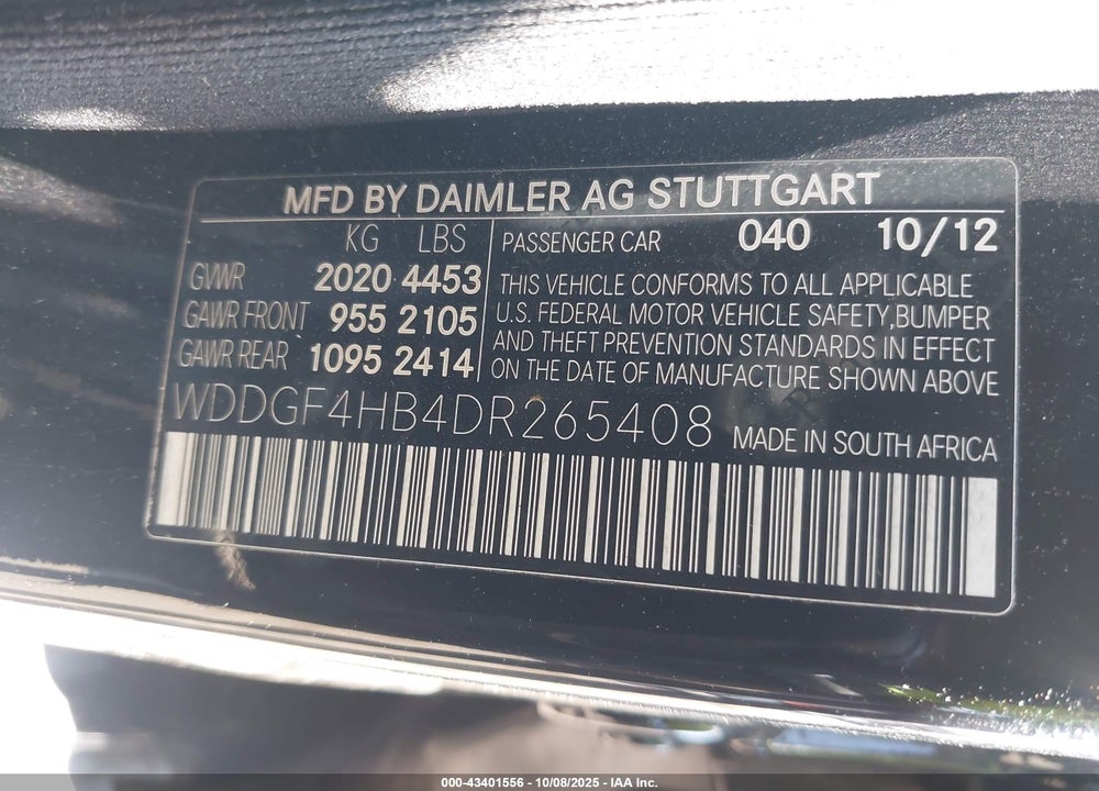 2013 MERCEDES-BENZ C 250 LUXURY/SPORT VIN: WDDGF4HB4DR265408