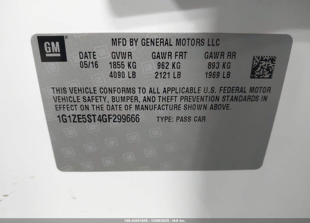 2016 CHEVROLET MALIBU 1LT VIN: 1G1ZE5ST4GF299666