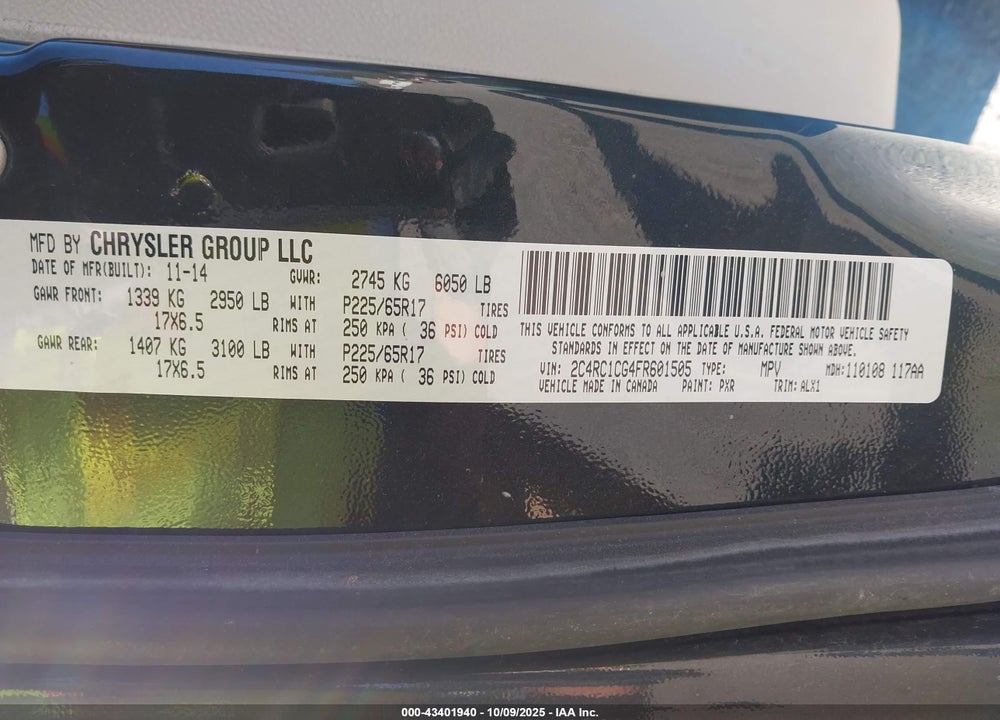 2015 CHRYSLER TOWN & COUNTRY TOURING-L VIN: 2C4RC1CG4FR601505
