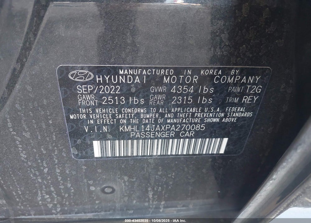 2023 HYUNDAI SONATA SEL VIN: KMHL14JAXPA270085