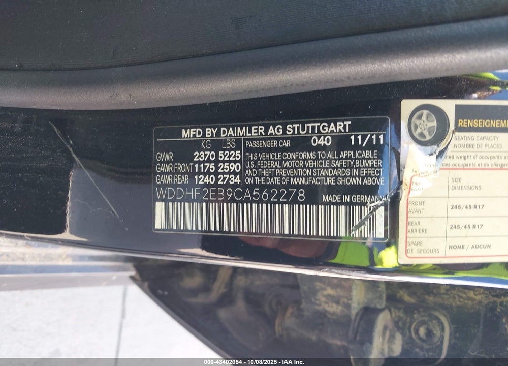 2012 MERCEDES-BENZ E 350 BLUETEC VIN: WDDHF2EB9CA562278