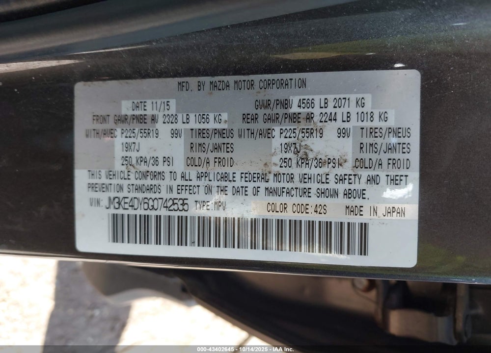 2016 MAZDA CX-5 GRAND TOURING VIN: JM3KE4DY6G0742535