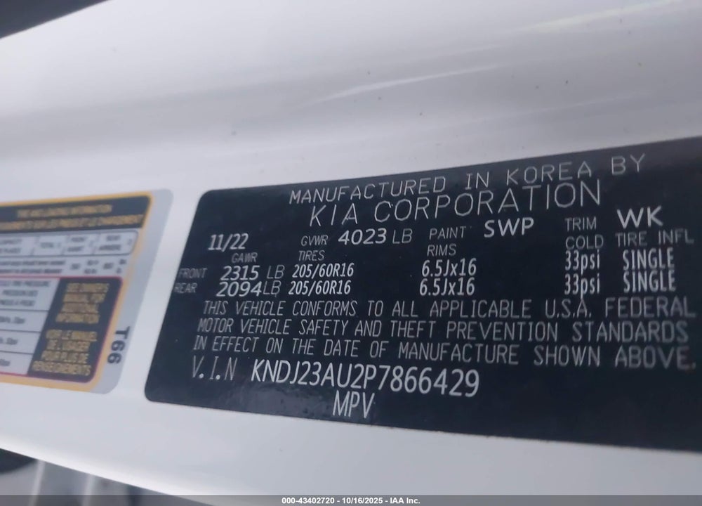 2023 KIA SOUL LX VIN: KNDJ23AU2P7866429