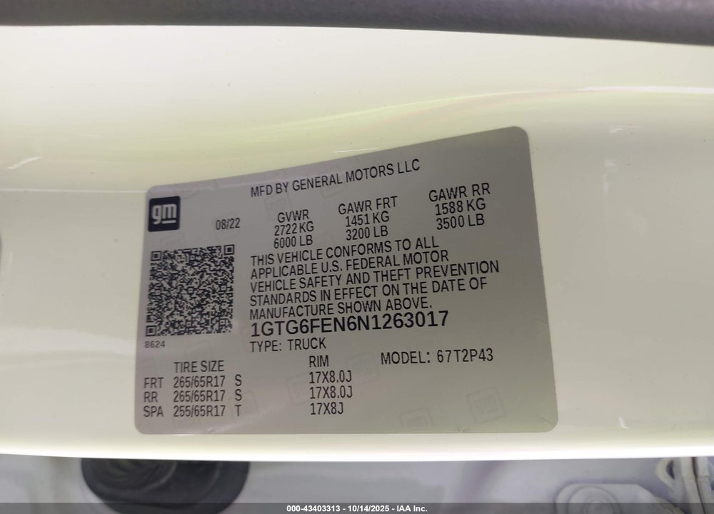 2022 GMC CANYON 4WD SHORT BOX AT4 - LEATHER VIN: 1GTG6FEN6N1263017