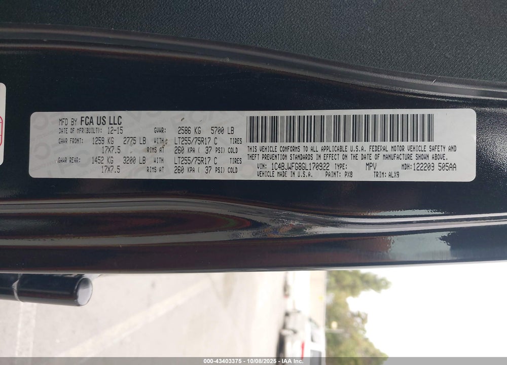 2016 JEEP WRANGLER UNLIMITED VIN: 1C4BJWFG8GL170922