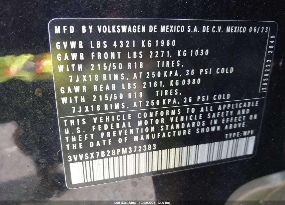 2023 VOLKSWAGEN TAOS 1.5T SE VIN: 3VVSX7B28PM372383