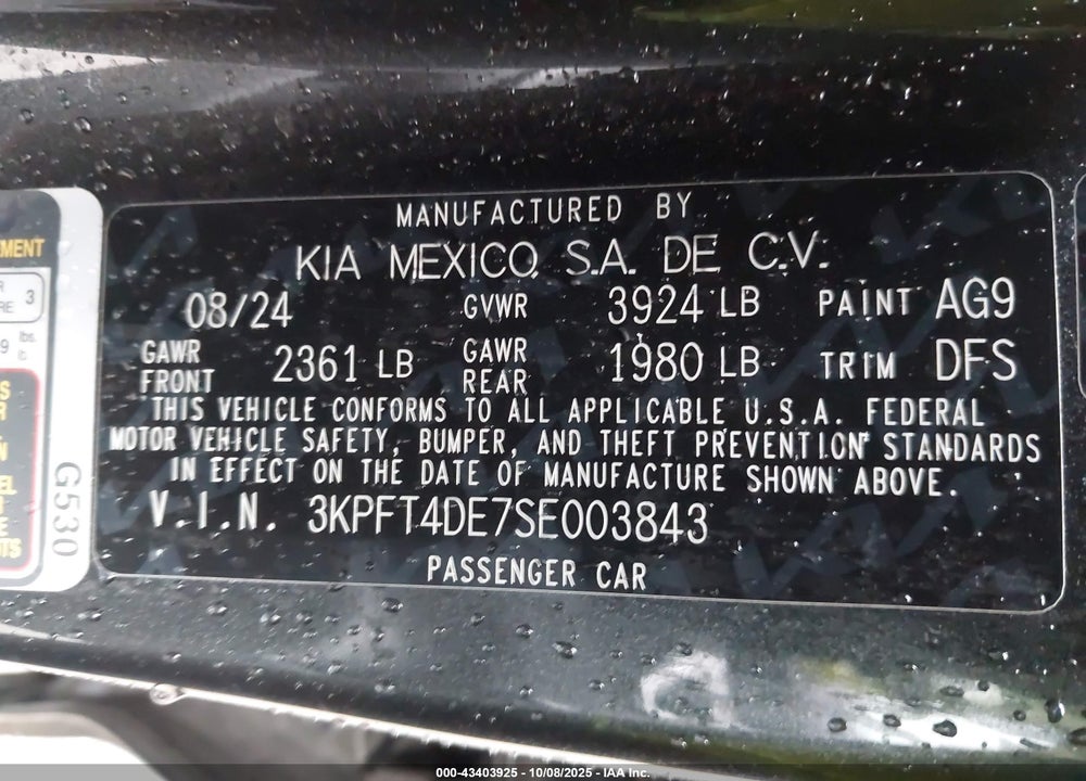 2025 KIA K4 LX VIN: 3KPFT4DE7SE003843