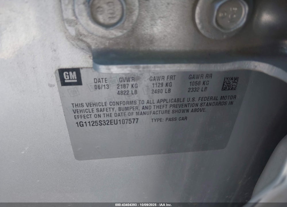 2014 CHEVROLET IMPALA 2LT VIN: 1G1125S32EU107577