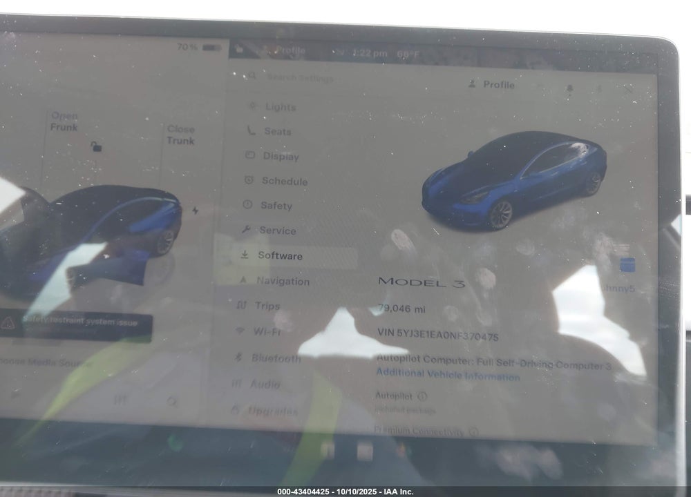 2022 TESLA MODEL 3 REAR-WHEEL DRIVE VIN: 5YJ3E1EA0NF370475