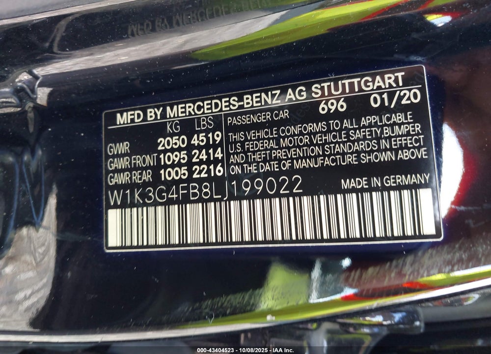 2020 MERCEDES-BENZ A 220 4MATIC VIN: W1K3G4FB8LJ199022