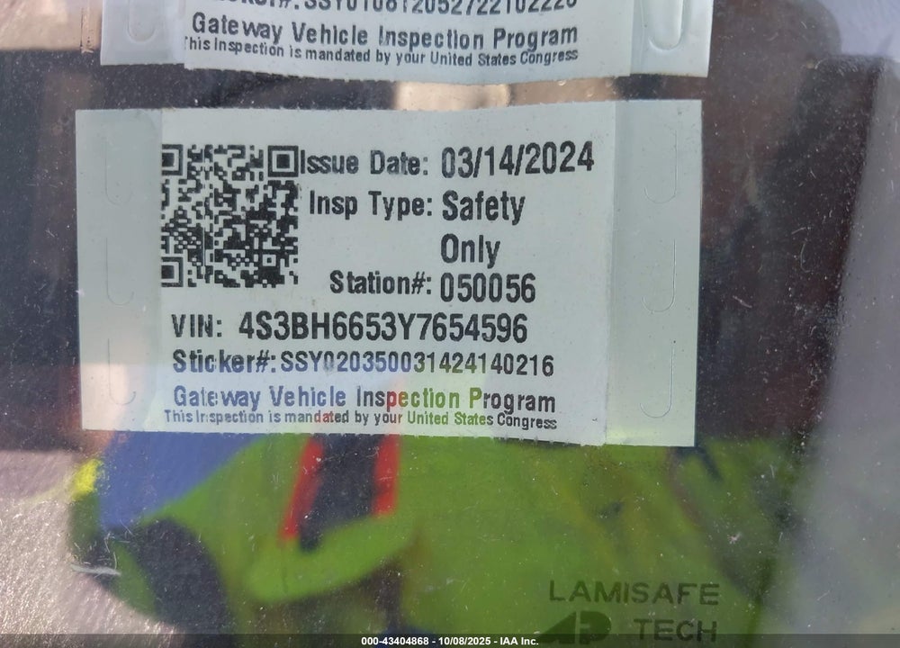 2000 SUBARU OUTBACK VIN: 4S3BH6653Y7654596